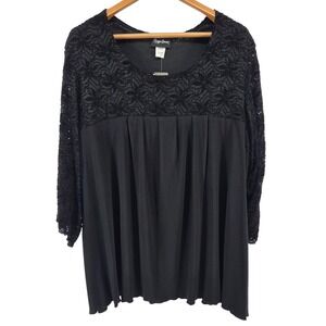 Maggie Barnes Black Lace 3/4 Sleeve Blouse Top 2X